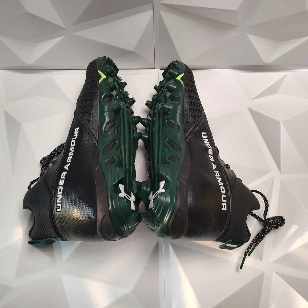 Under Armour Mens Football Cleat 16 Black Green Shoe Lacrosse Spine Hammer - Picture 6 of 11